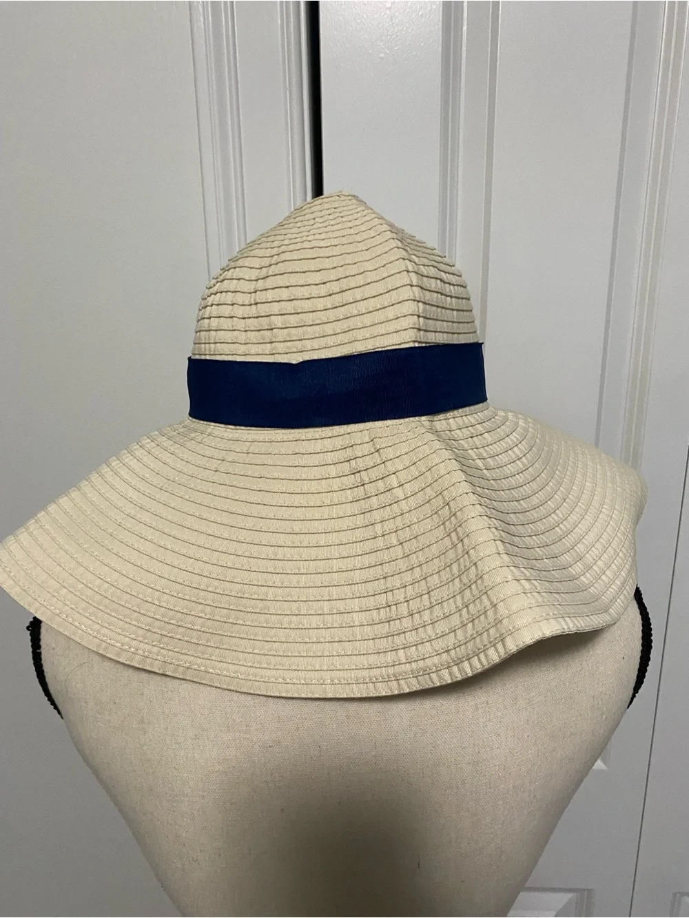Ralph Lauren Wide Brim Sun Hat with Navy Ribbon